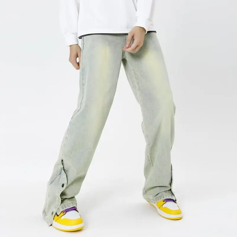 

2023 New Fashion Ankle Zipper Washed Baggy Men straight leg Pants high street Casual Women Denim Trousers Y2K 5075