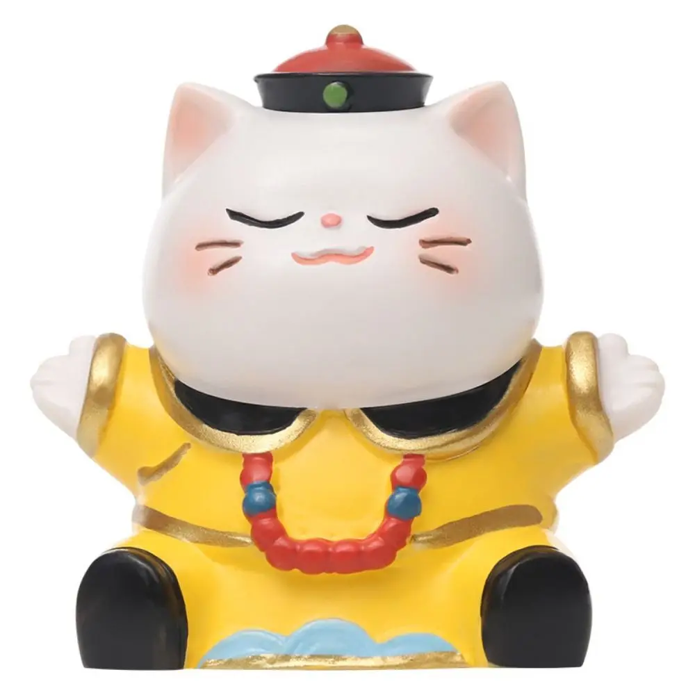Imperador gato supremo gato ornamento em miniatura riqueza artesanato mini resina dos desenhos animados engraçado gato ornamentos decoração de casa de bonecas