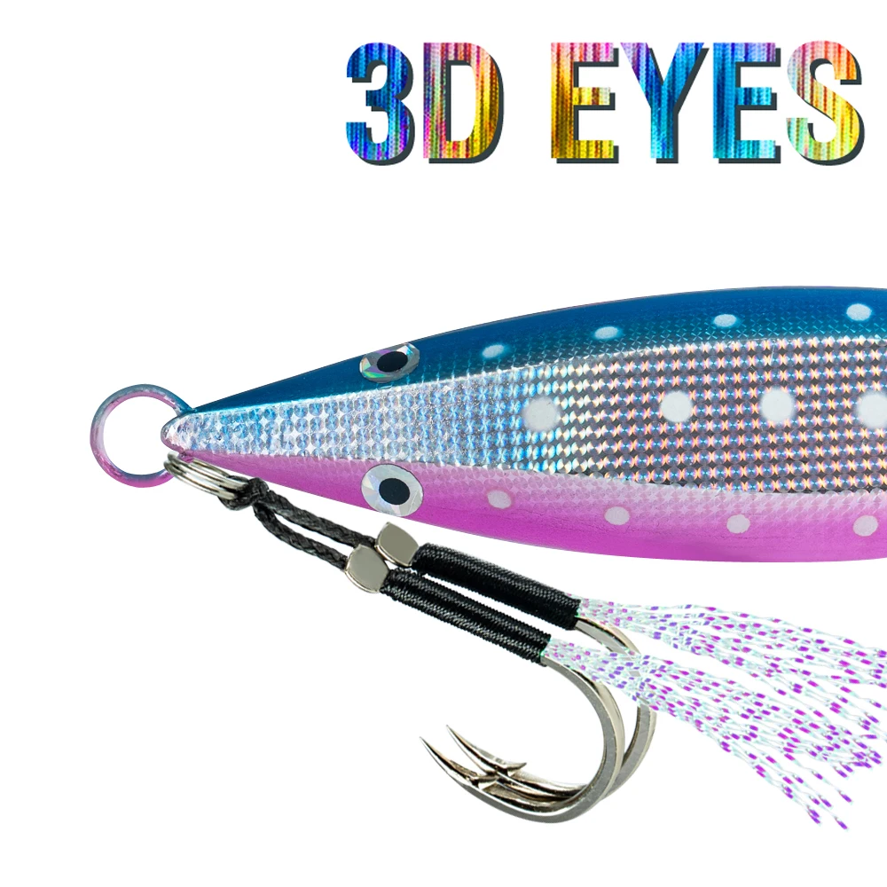 Luminous Metal Jig Casting Lure Fast Sinking 60g-150g Saltwater Bait with Sharp Assist Hooks Artificial Hard Bait for Bass Trout view 3