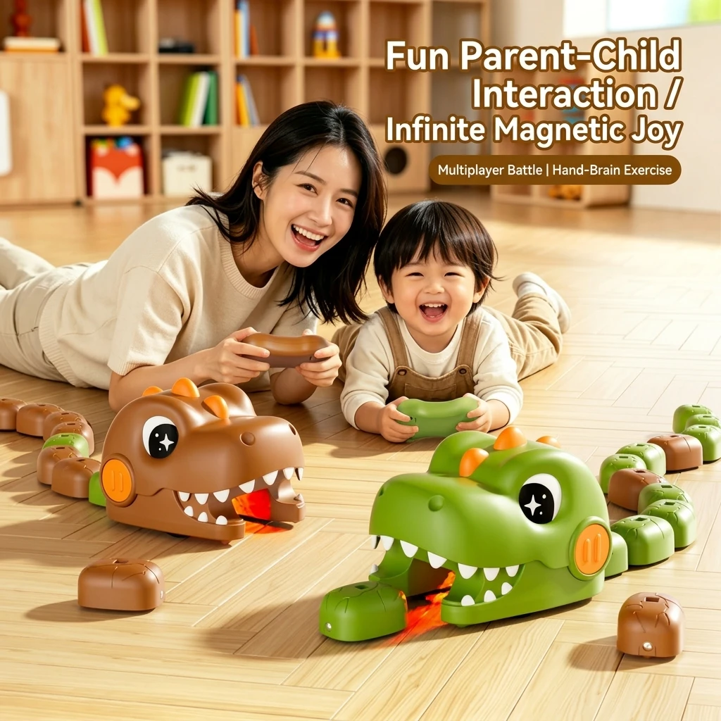 Remote Control Magnetic Swallow Dinosaur Toy 2 Player Battle Game Light Sound Early Education Kids Toy