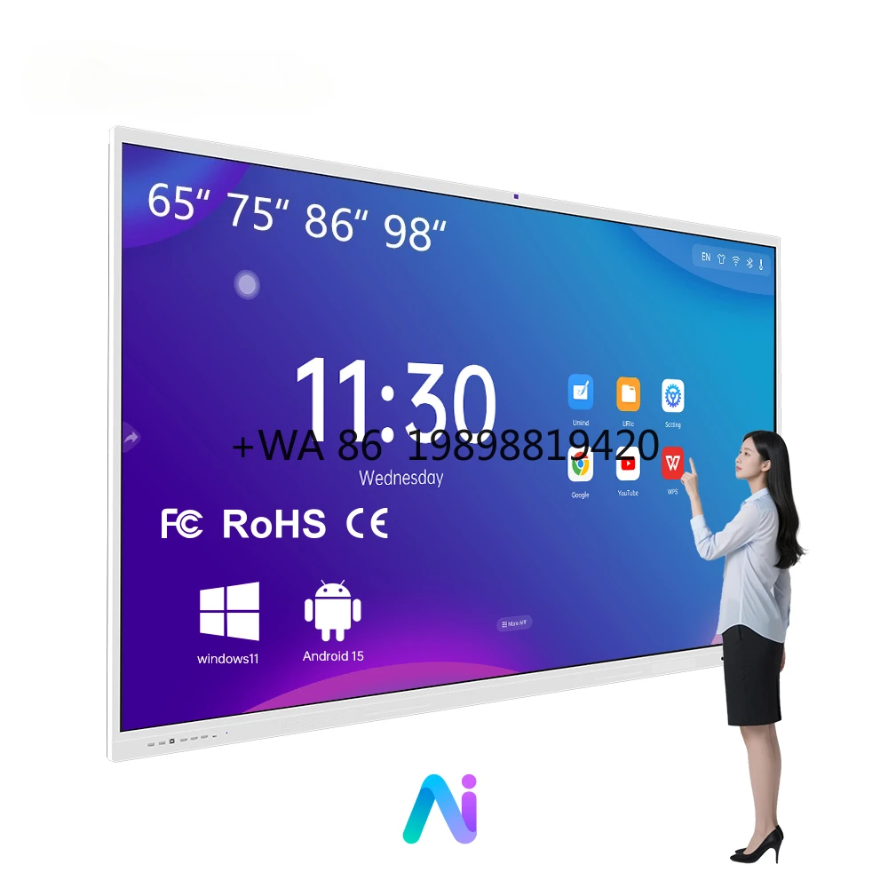 Panel interactivo ADV100 4K Android DLED para pantallas táctiles escolares, tableros interactivos de pizarra inteligente