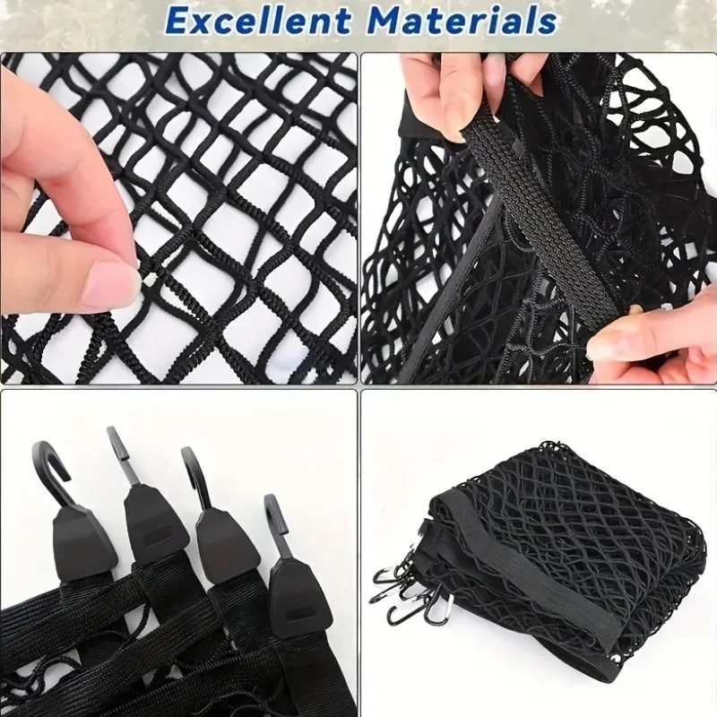 Universelles Laderaumnetz, elastisches Gepäcknetz aus Polyester, Heckklappen-Organizer, vielseitig einsetzbar, leichter Transport, einfache Installation. – Detail 1