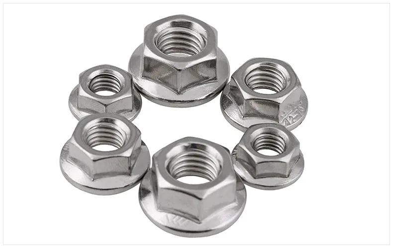 Fine thread nut DIN6923 Hexagon Flange Nuts Locking Serrated Lock Nut Anti Loosening 304 Stainless Steel M6 M8 M10 M12M14M16 M20