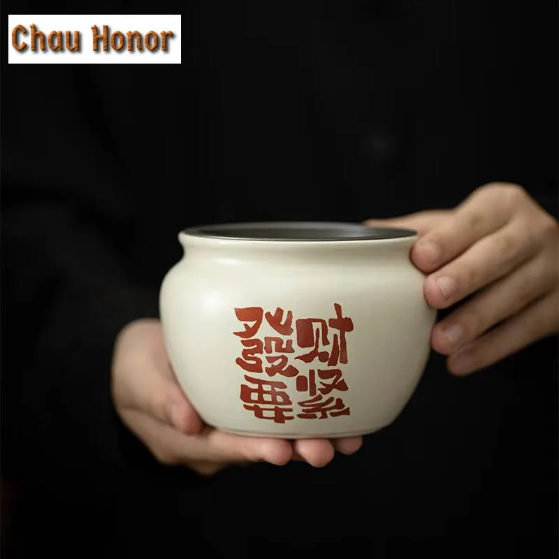 

450ml Retro Grass Wood Ash Jianshui Traditional Tea Wash Writing-brush Washer Tea Garbage Can Chaxi Kung Fu Teaset Ornaments