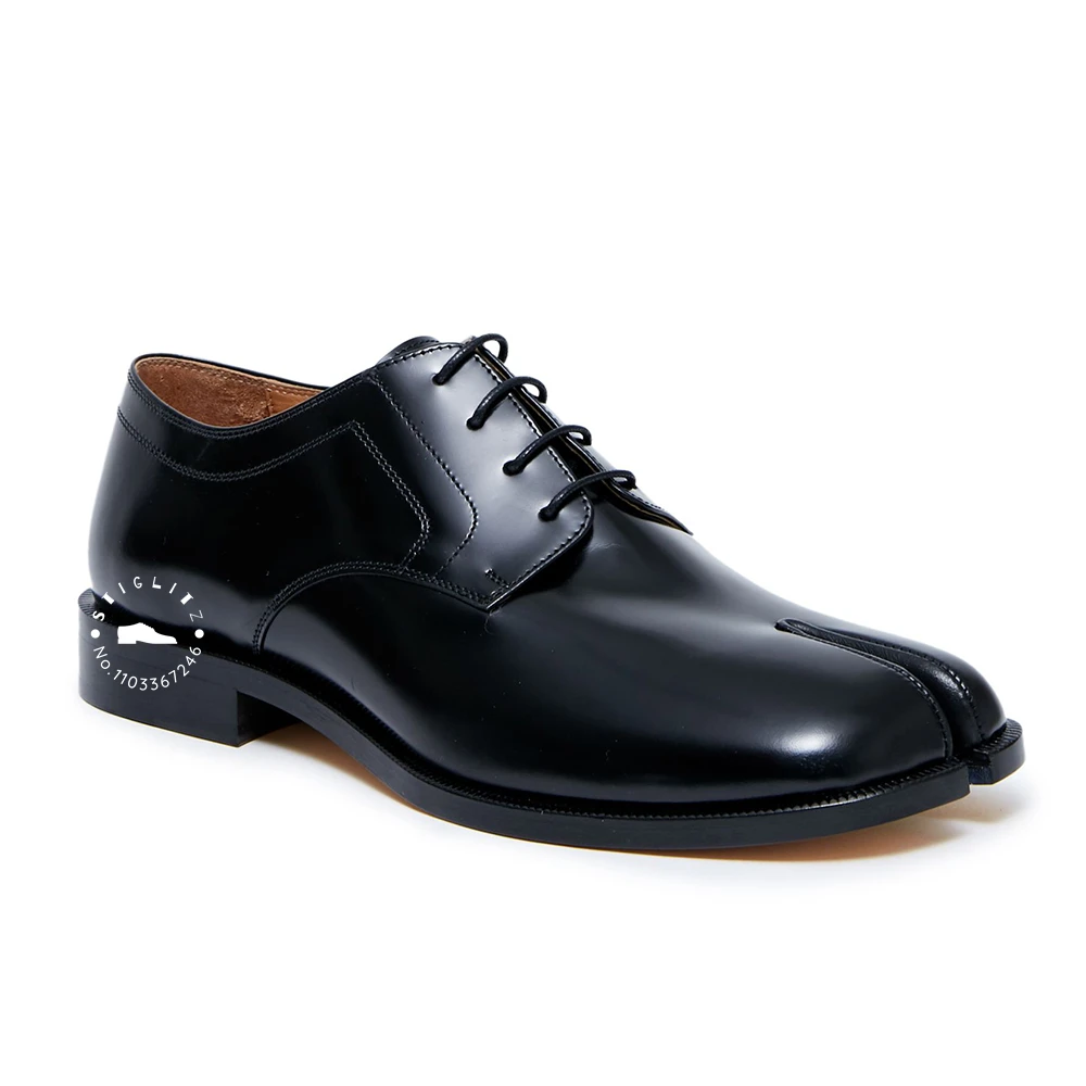 Square Tabi Toe Oxford Shoes Solid Color Leather Lace-Up Shoes Luxury Designer Style Fashion Elegant Banquet Business Men Shoes