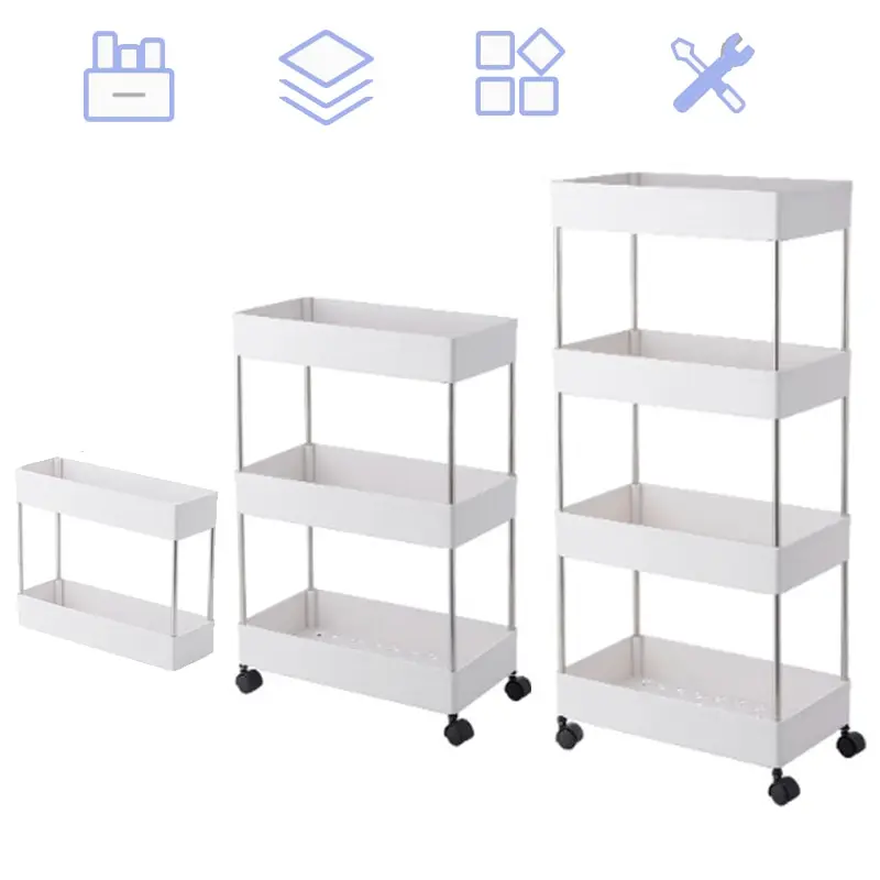 3 Tier/4 Tier Slim Storage Cart Mobile Shelving Unit Organizer Slide Out Storage Rolling Utility Cart Rack for Kitchen Bathroom