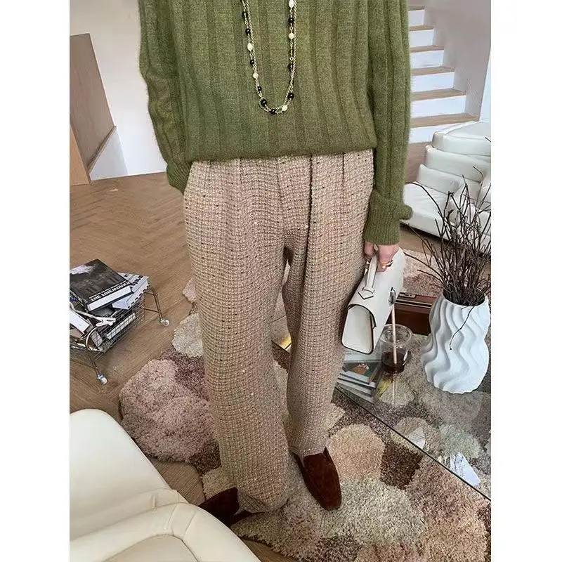 Early Autumn 2023 New Hiphop Drape Narrow Version Khaki Tweed Casual Pants for Women Autumn and Winter techwear women