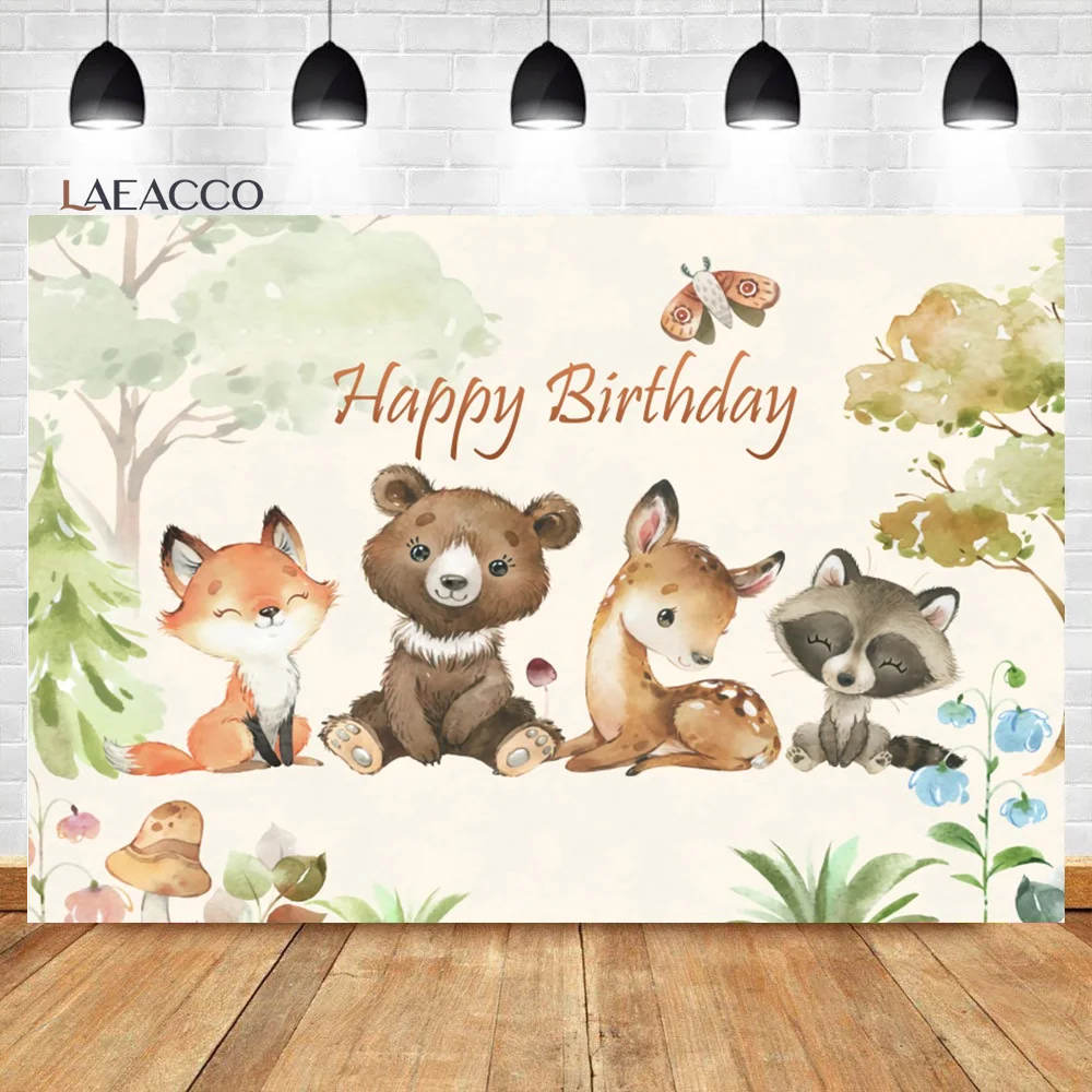 Laeacco Safari Birthday Party Photo Backdrop Wild One Jungle Animals Flowers Newborn Baby Shower Portrait Photography Background