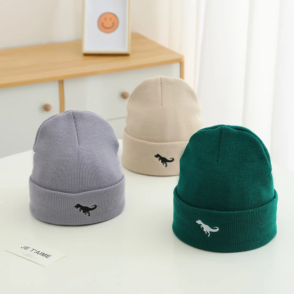 

1 шт., шапка с вышивкой DINO, вязаная шапка для детей, уличная детская шапка с черепами, зимняя Балаклава, винтажная теплая шапка в готическом стиле для мальчиков, От 3 до 7 лет