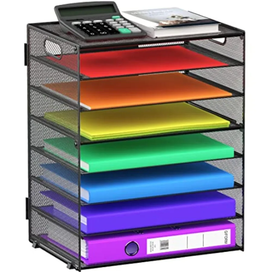 

8 Tier Paper Letter Tray Organizer with Handles, Mesh Desk File Holder Storage Organization for Home School Classroom and Offic