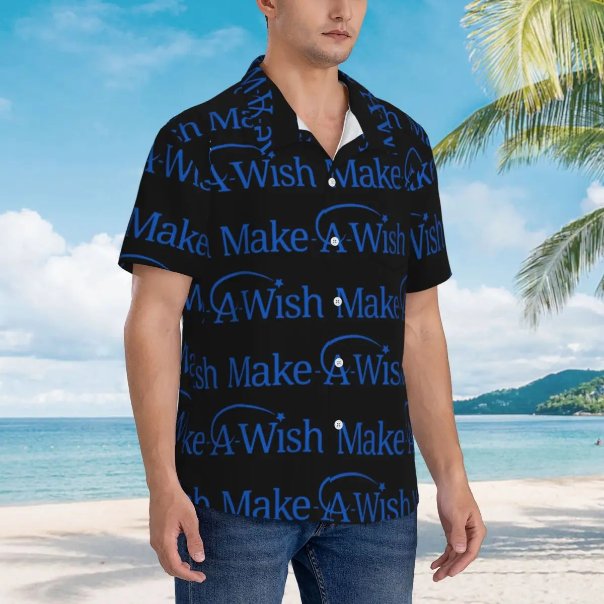 

Make A Wish Foundation Of America Hawaiian Shirts Fashion Men Short Sleeve Shirt for Summer Beach Men's Button Tops
