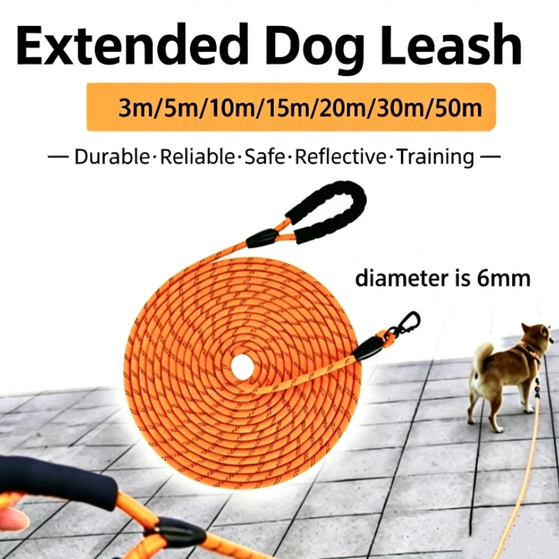 3M/5M/10M/15M/30M/50M Soft Padded Reflective Long Dog Leash in Multiple Lengths for Small to Large Dogs with Comfortable Handle