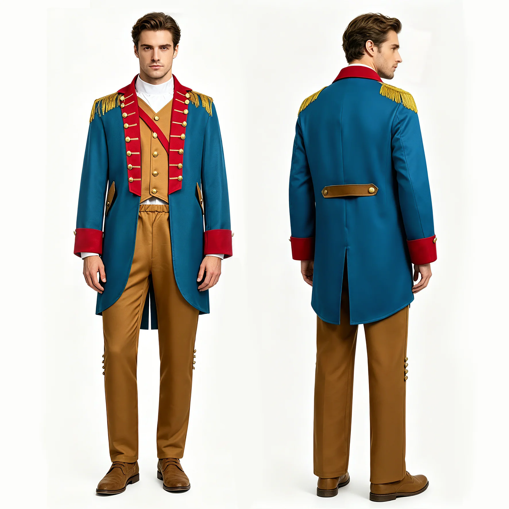 

George Washington Costume Men Retro Colonial Tailcoat Suit Halloween Founding Father Role Play Historical Gentleman Uniform