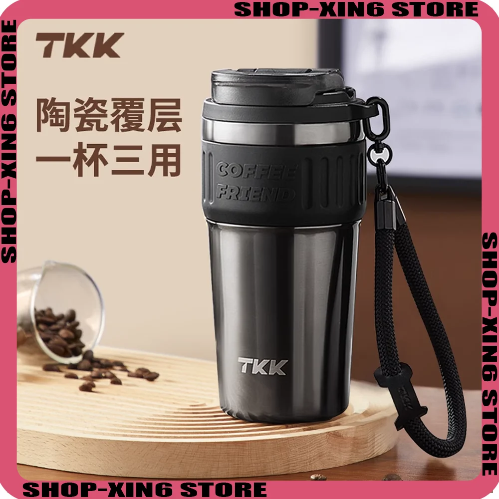 

TKK Coffee Cup with Insulation and Cooling Stainless Steel Ceramic Inner Pot Straw Water Cup for Men Portable Car Water Cup