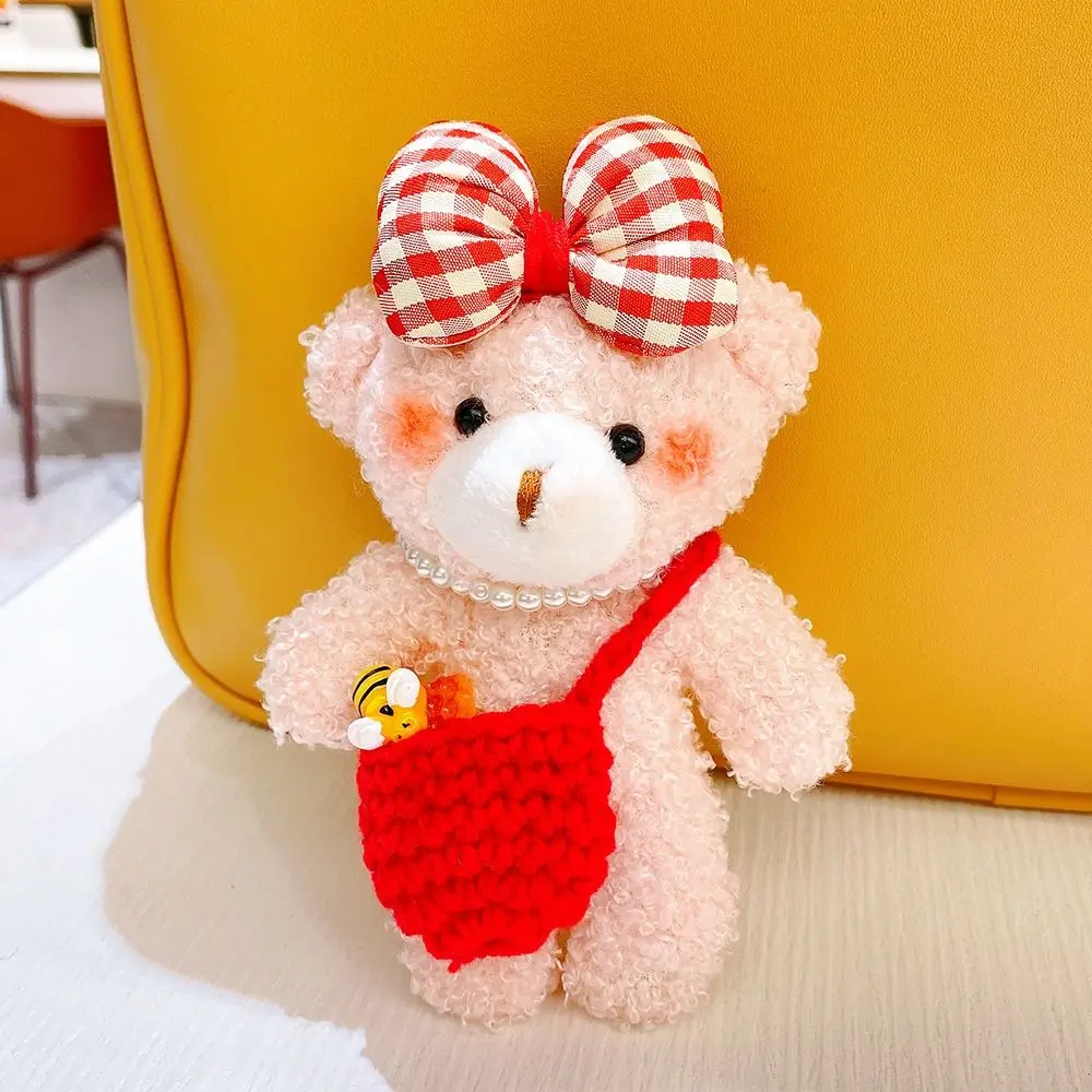 พวงกุญแจตุ๊กตาหมีน่ารักขนฟูประดับโบว์ ของตกแต่งกระเป๋า ตุ๊กตาหมีนุ่มนิ่ม ขนาด 12 ซม. ของเล่นตุ๊กตาหมีนุ่มนิ่มน่ารัก ตกแต่งกระเป๋าเป้