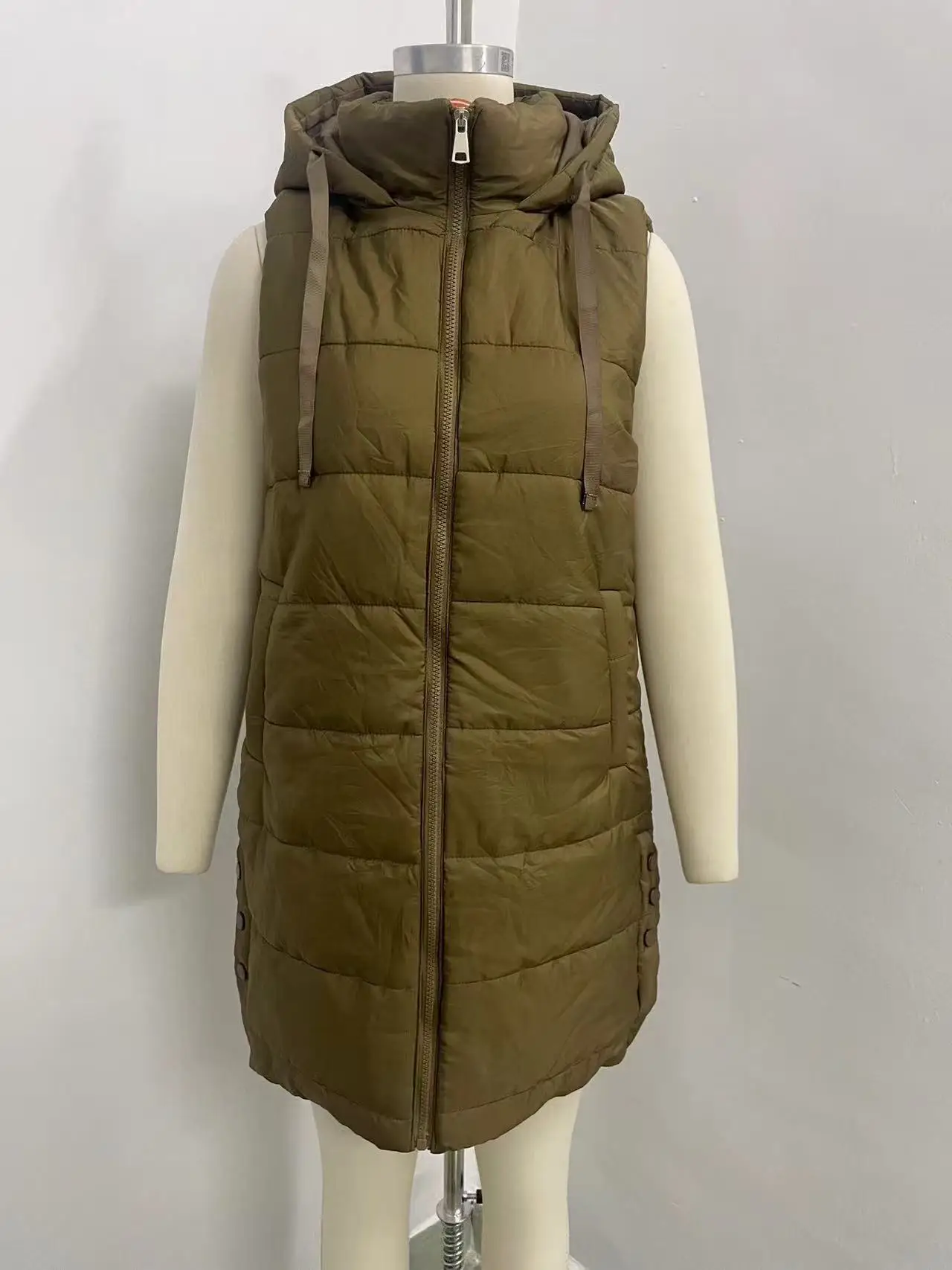 Women's Mid Length Hooded Cotton Padded Vest Sleeveless Puffer Gilet Zip Up Casual Warm Quilted Waistcoat Autumn Winter Outerwe