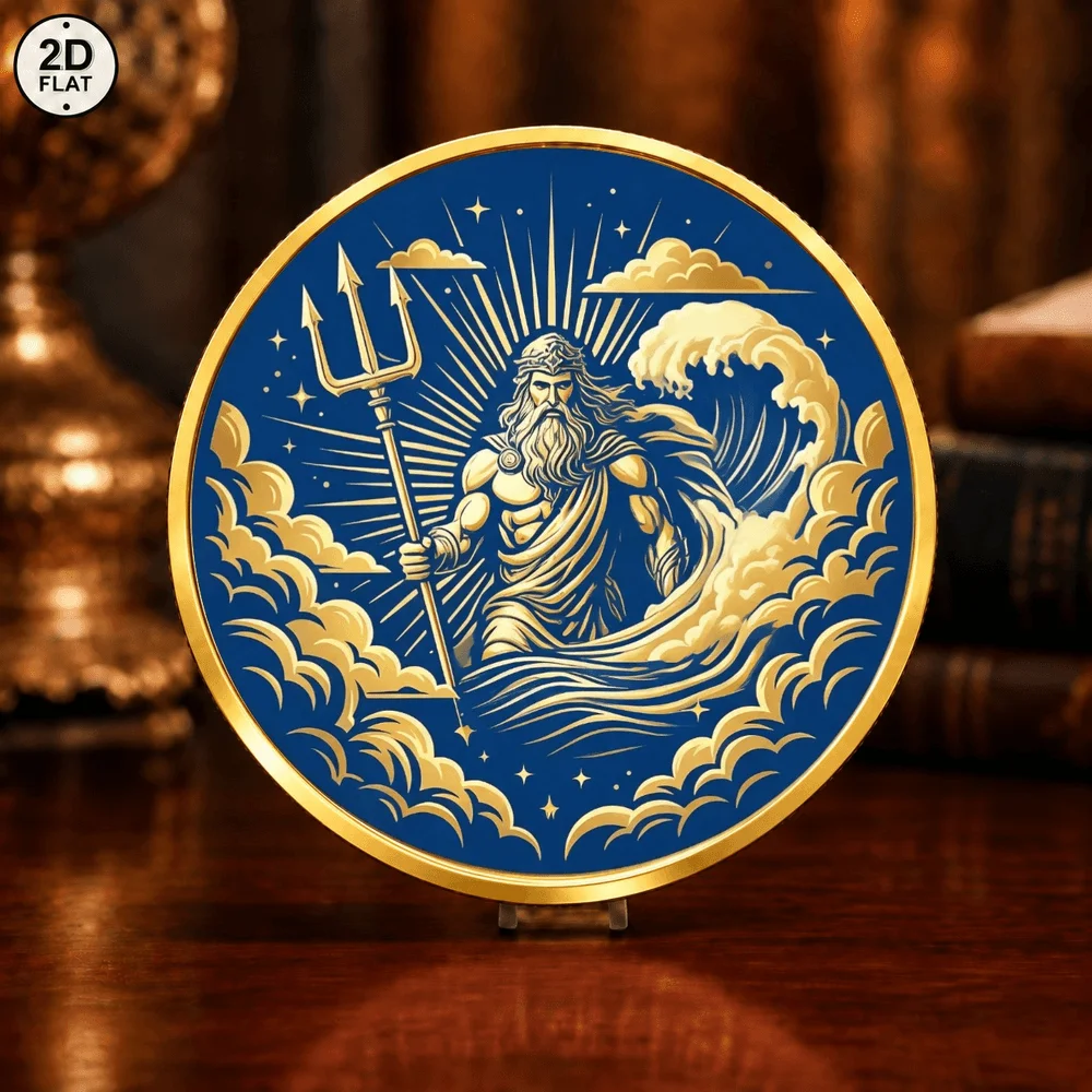 1pc Nautical Greek Mythology Poseidon Collectible Coin Anchor of Hope Safe Haven Color Printed Metal Medal Maritime Gifts