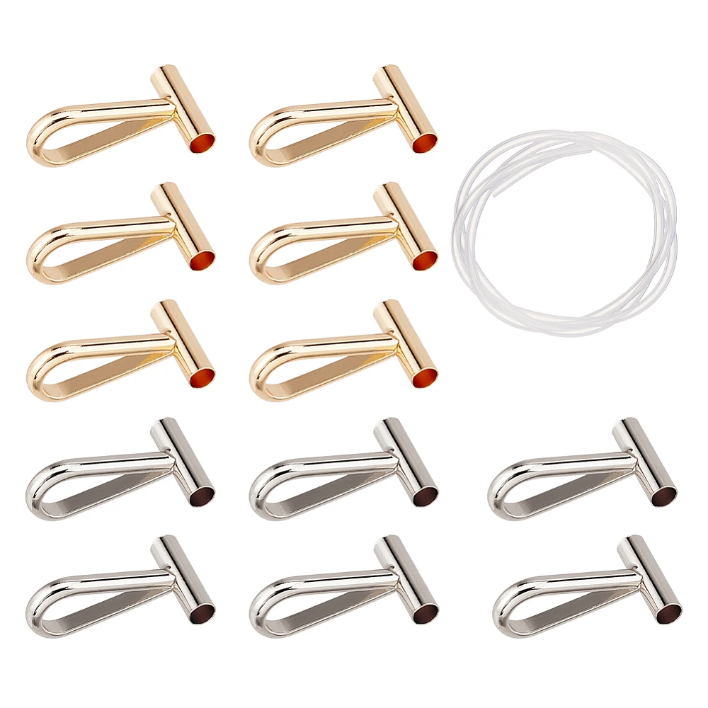12Pcs Brooch Converters Brass Pin to Pendant Converter Golden and Silver Pin Necklace Adapter with 1 Strand 35cm Tube Hose