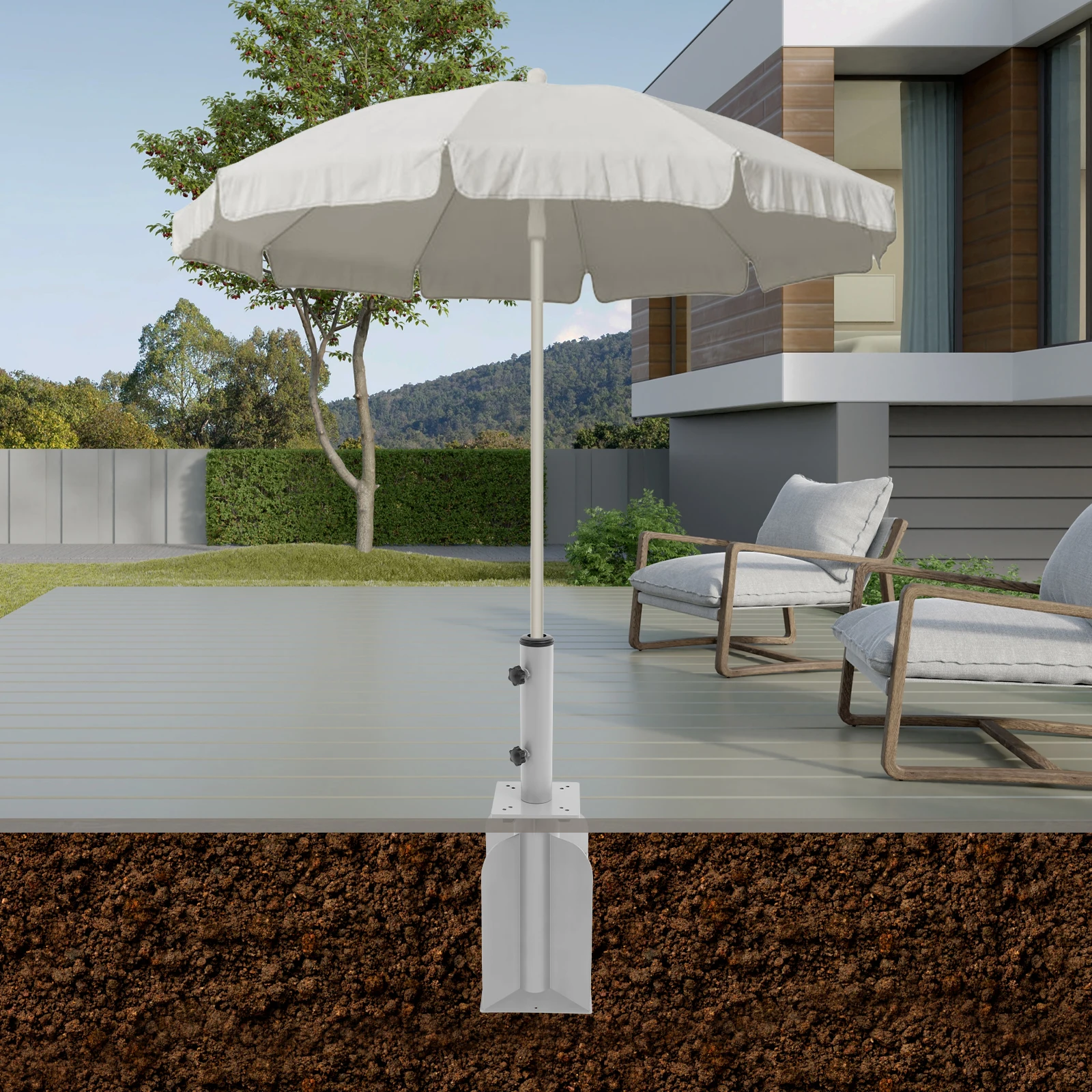 

Burnished Embedded Umbrella Stand—High-Strength Steel(Anti-Corrosion/Rust) Underground Mount(Space-Saving) Fits Upright Umbrella