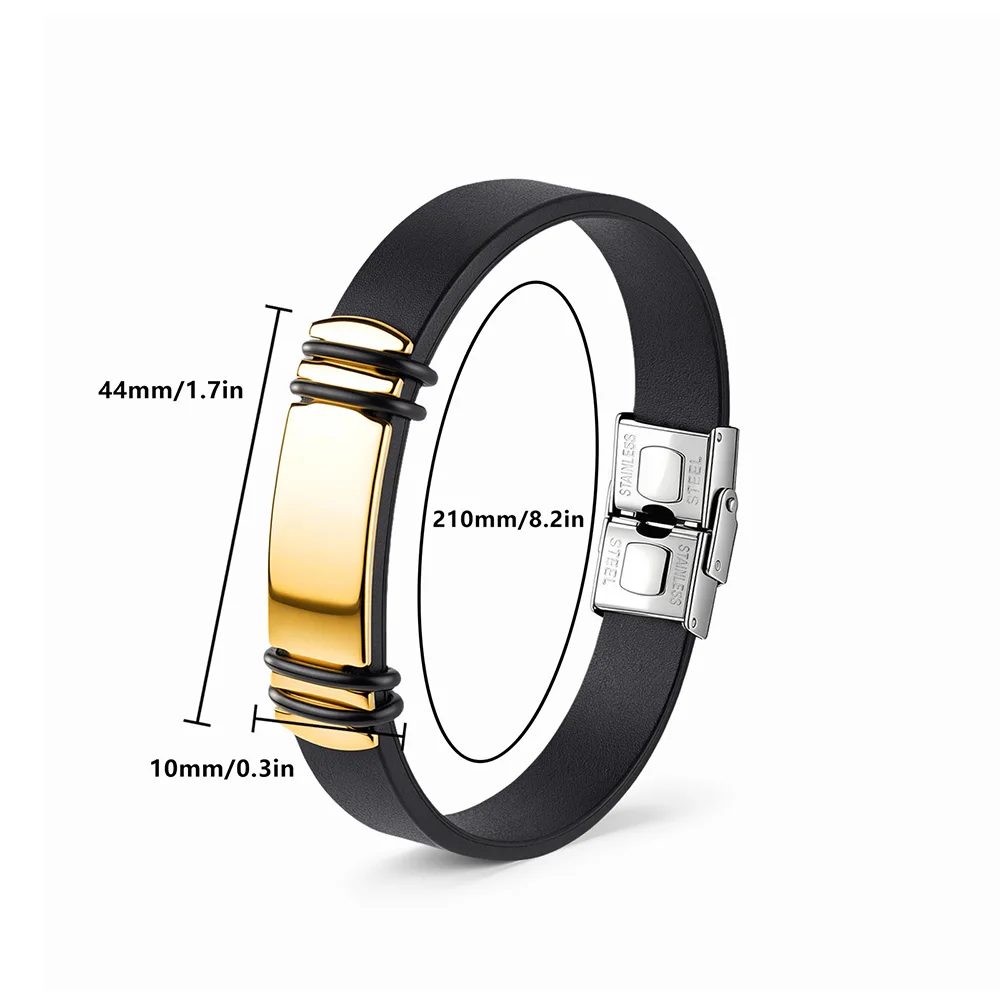 Europäische Hip-Hop-Rock-Mode Einfache Herren-Punk-Armbänder Edelstahl Silikon Schwarzes Armband Männerarmband Geschenke KAH430 – Detail 1