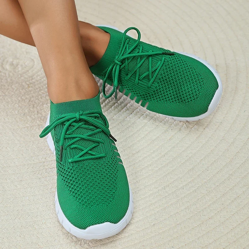 Mesh Breathable Soft Sole Sneakers Women Lightweight Non-Slip Running Walking Shoes Woman 2024 Spring Casual Lace Up Flats Shoes image 3
