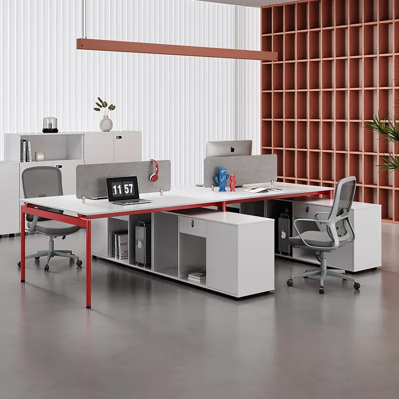 High-end staff table, desk, simple modern chair combination, staff seat for four people, office furniture, screen booth