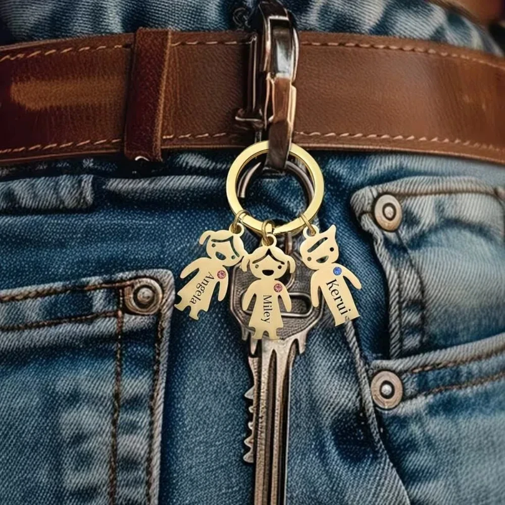 Portachiavi Personalizzato con Pietra Portafortuna, Portachiavi con Figurina Personalizzabile Oro/Argento, Portachiavi Personalizzabile in Acciaio Ino