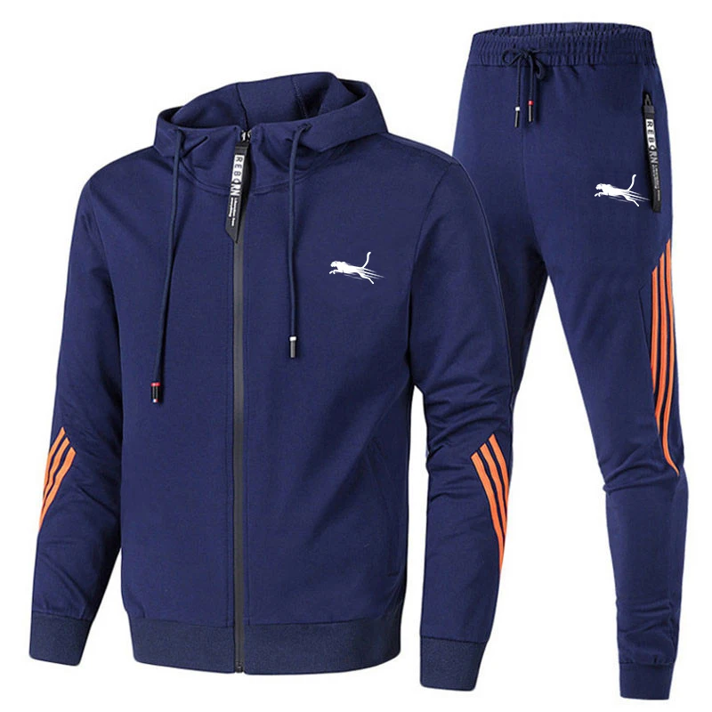 Combinaison de jogging respirante pour hommes, sweat à capuche et pantalon à fermeture éclair, mode simple, haute qualité, loisirs, fitness,