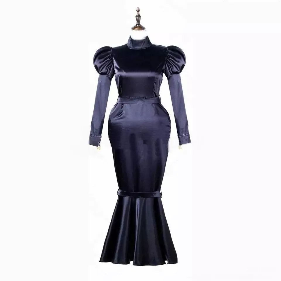 Sissy girl  Black satin dress lockable maid cosplay costumes Tailor-made