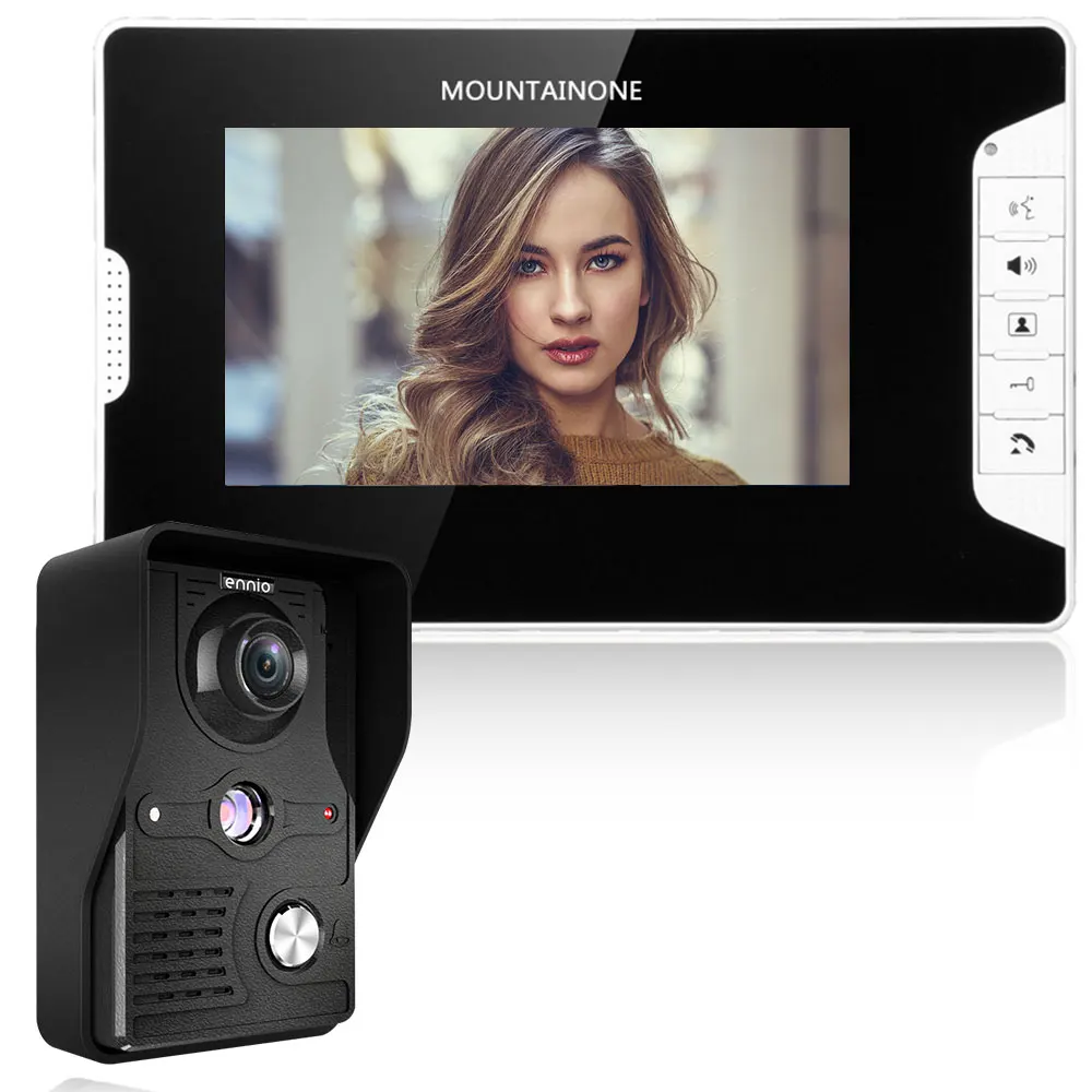 MOUNTAINONE 7\'\' TFT LCD Wired Video Door Intercom Unlock System Kit Video Doorbell Phone Rainproof IR Camera for Home Villa