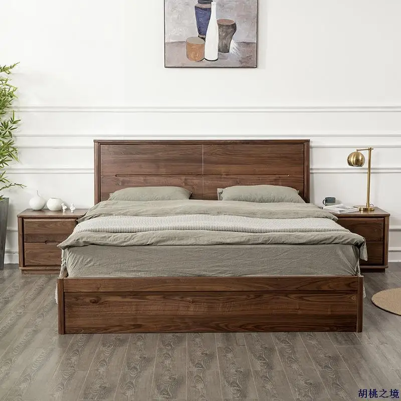 Letto matrimoniale a scatola in legno massello di noce nera nordamericana