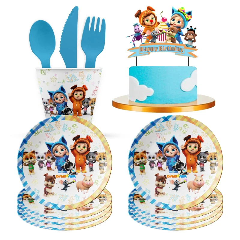 

Cartoon DAVE AND AVA Birthday Party Supply Paper Cup Plate Banner Cupcake Honeycomb Disposable Decorate Baby Shower Gift Packing