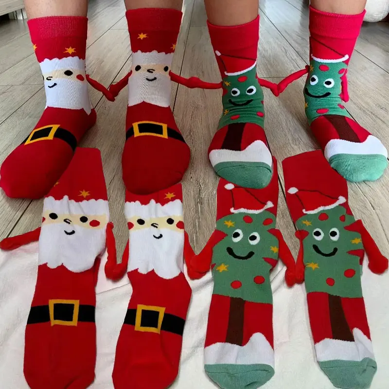 

2/1 пары забавных дизайнерских чулок «рука об руку», новый стиль, рождественские магнитные носки для пар, хлопковые милые японские носки до середины икры унисекс