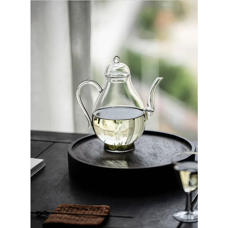 Heat Resistant Glass Teapot with Handle Clear Borosilicate Glass Tea Maker for Flower Tea and Home