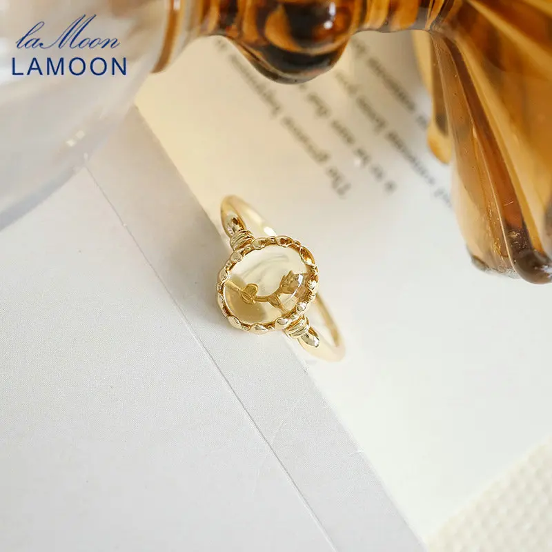 

LAMOON Ins Natural Citrine Gemstone Ring For Women Luxury Elegant 925 Sterling Silver Gold Plated Party Aniversary Fine Jewelry