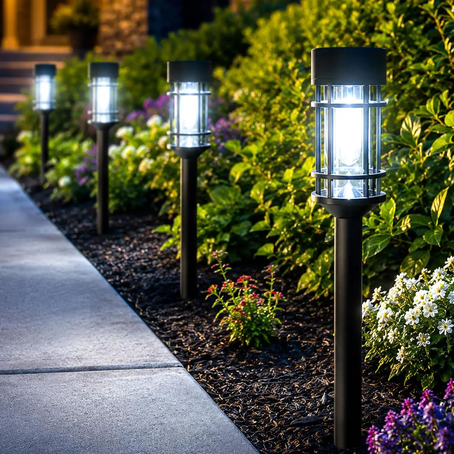 12 Pack Solar Lights Outdoor Pathway, Metal & Glass 21