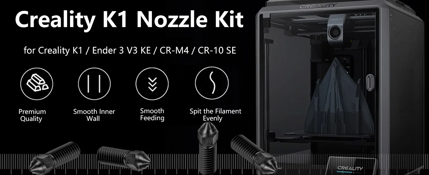 Creality Ender 3 V3 KE Düsen-Har-Düsen-Set aus gehärtetem Stahl, 0,2/0,4/0,6/0,8/1,0/1,2 mm, für K1 3D-Drucker-Teile, antihaftbeschichtetes Filament – Detail 1