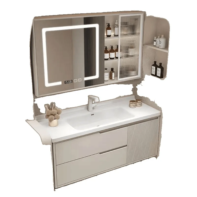 

Oak bathroom cabinet, bathroom combination, cream hand , intelligent simple