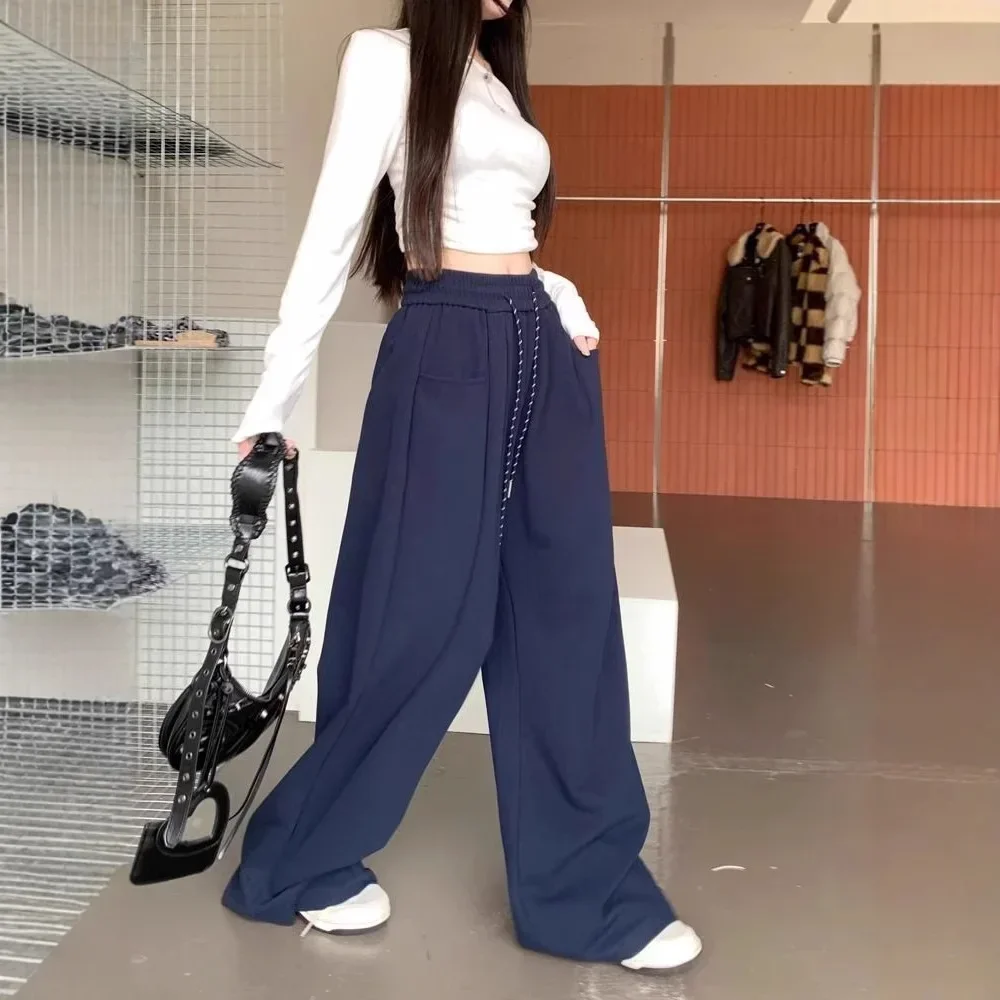 البوب النمط الأمريكي عالية الخصر السراويل الرياضية النساء مستقيم الساق واسعة الساق Sweatpants التخسيس اللف كسول موضة بنطلون