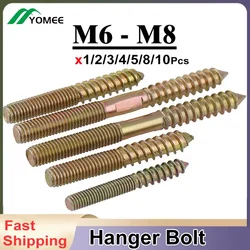 1/2/3/4/5/8/10Pcs M6 M8 Hanger Bolt Wood To Metal Dowels Double Ended Furniture Fixing Self Tapping Screws Wood Thread Stud