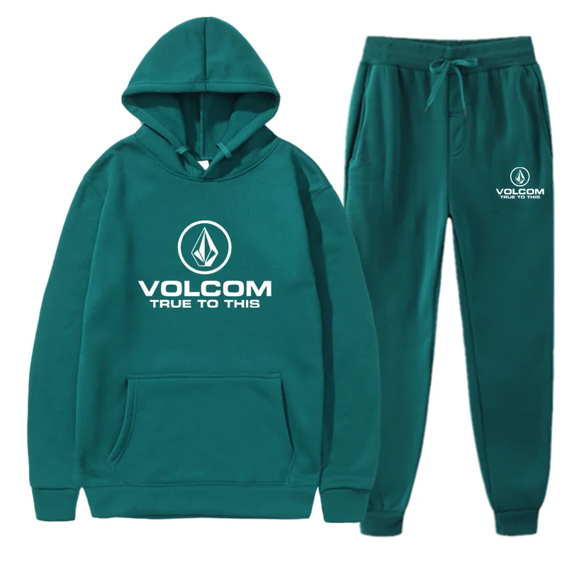 2024 Winter Fall Men\'s Tracksuit Sweatshirt Set Volcom Hoodies + SweatPants 2Pcs Suit Casual Running Fitness Man Sportswear