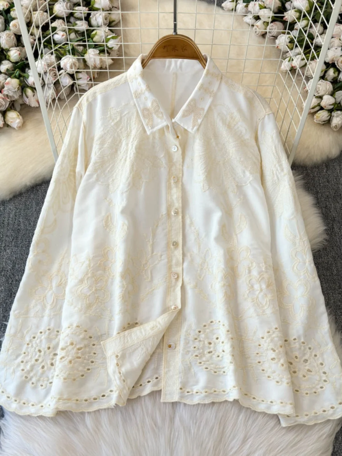 

Женский повседневный свободный длинный све, солнцезащитный топ с вышитым воротником и узлом, корейский топ для похудения