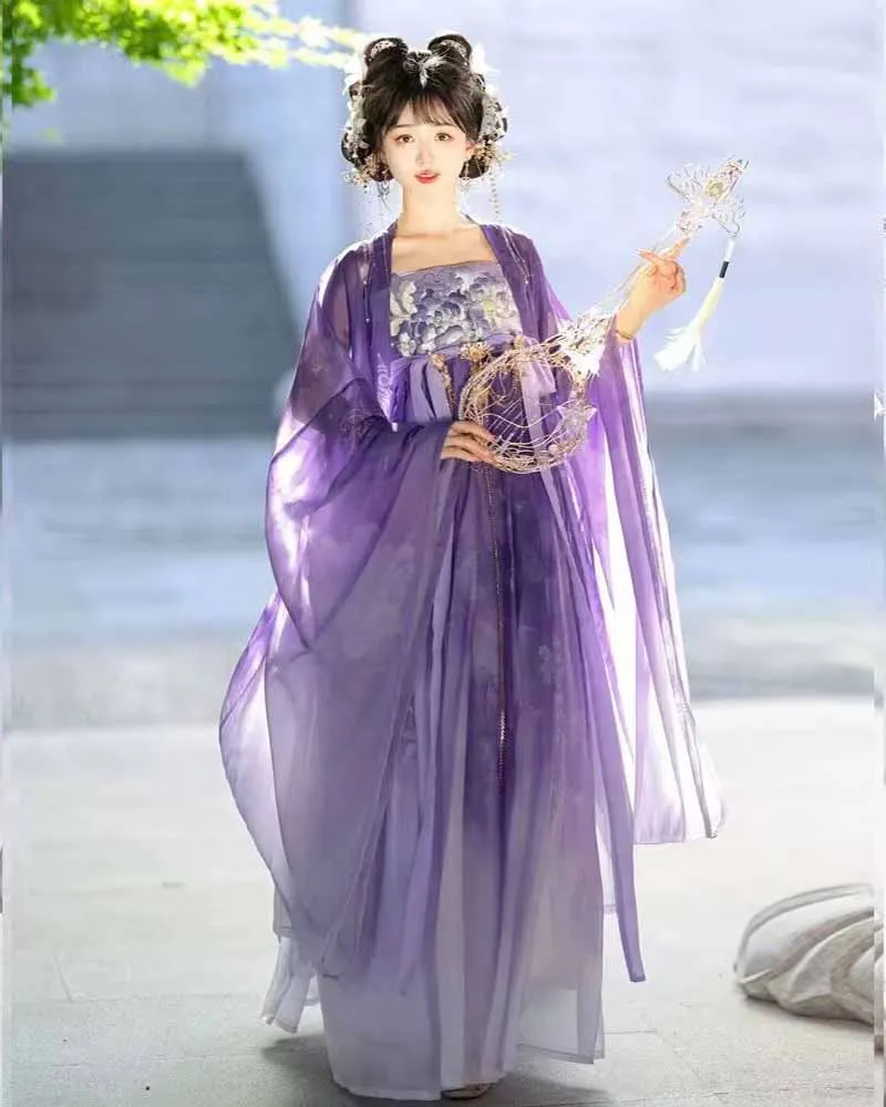 

Plus Size 3XL Hanfu Dress Women Ancient Chinese Hanfu Sets Oversized Cosplay Costume Vintage Purple&Blue Hanfu Party Dress