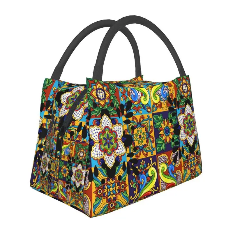 

Mexican Talavera Flower Resuable Lunch Box Women Leakproof Cooler Thermal Food Insulated Lunch Bag Office Work Pinic Container