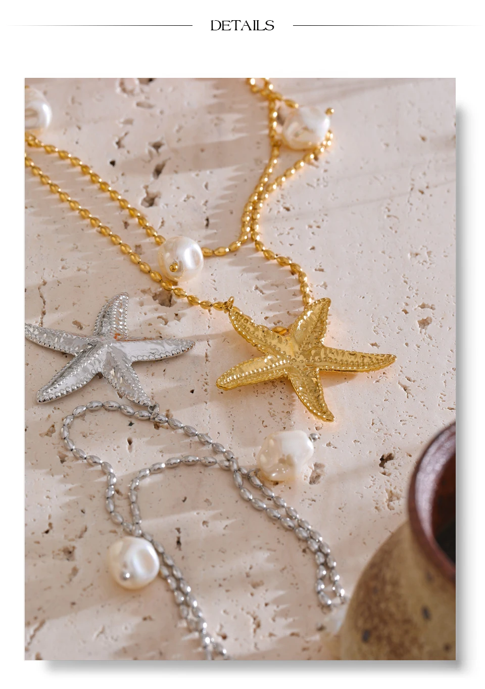 Yhpup Stainless Steel Double Layer Ocean Summer Holiday Necklace Jewelry Waterproof Handmade for Women Gold Platinum PVD Plated