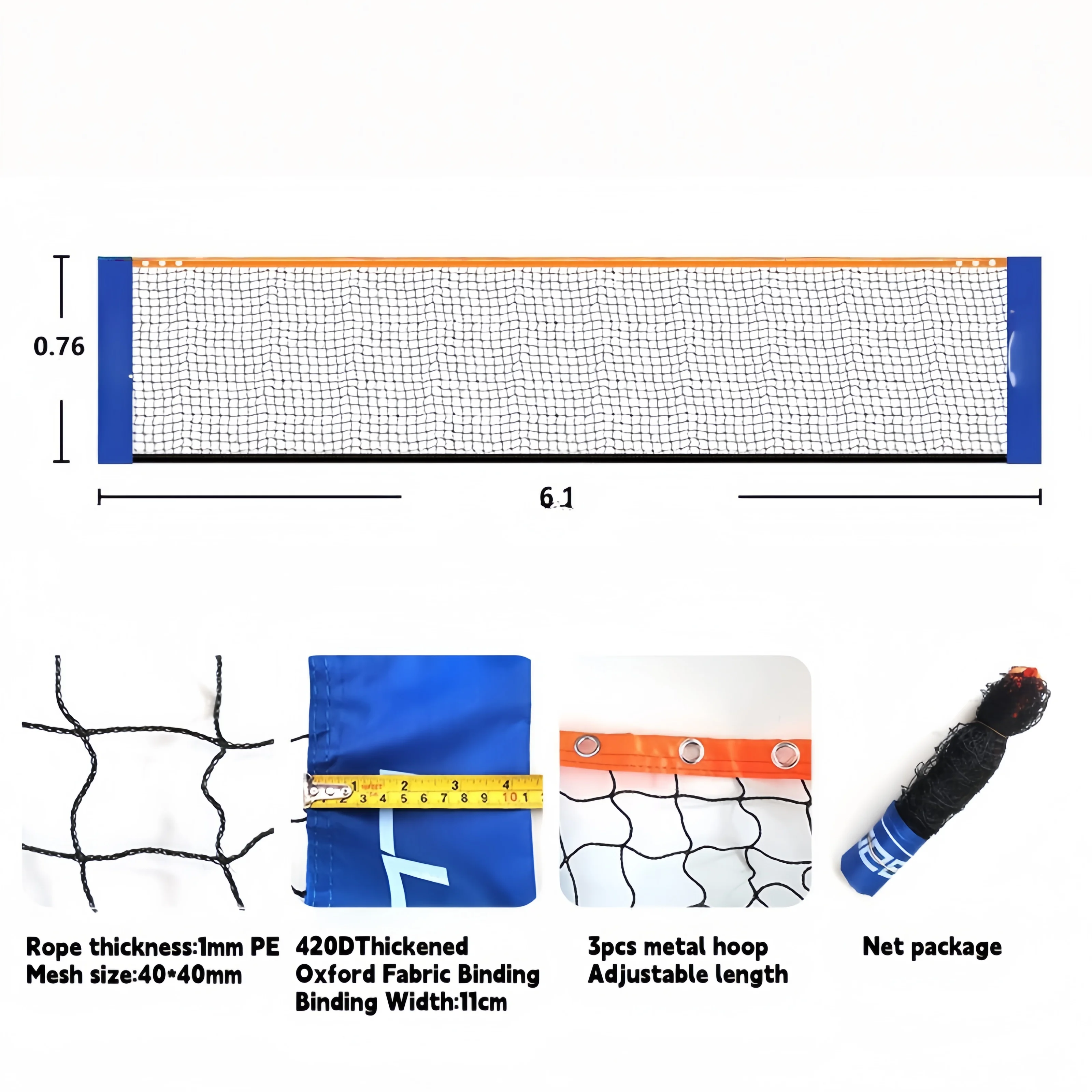 

Custom Portable Badminton Nets Training Set Adjustable Height Tennis Net in Sizes 3.1/4.1/5.1/6.1/6.9M
