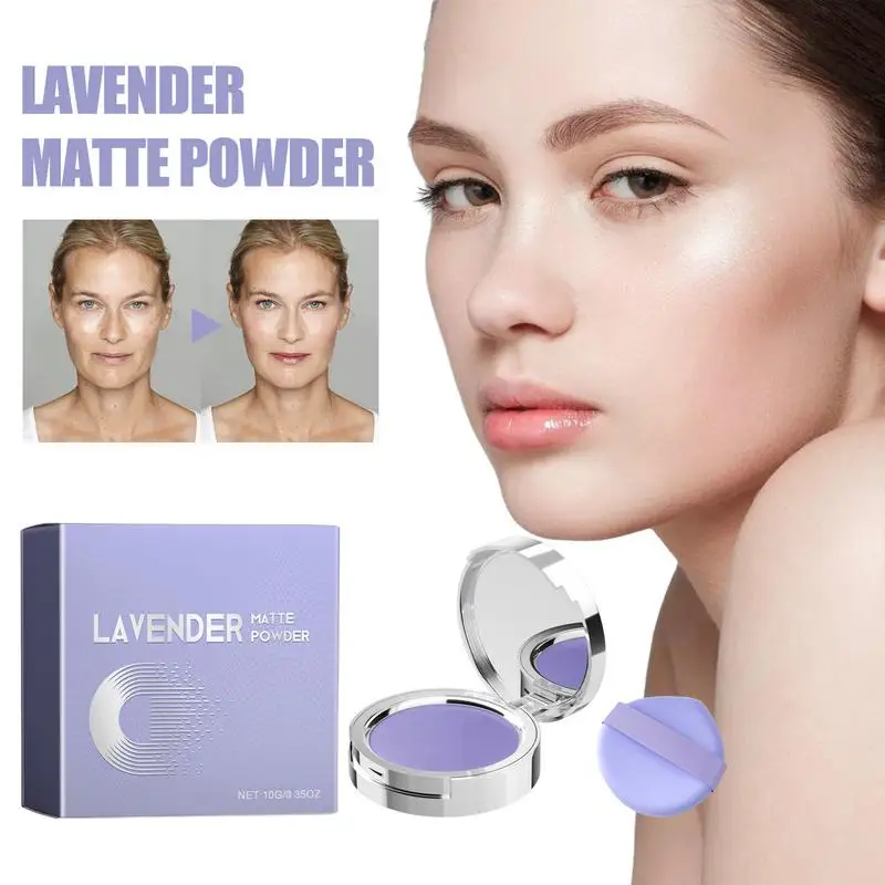 Lavendel Matte Face Powder With Mini Powder Puff 10g Whole Day Lasting Oil Control Face Powder For Girls Daily Makeup