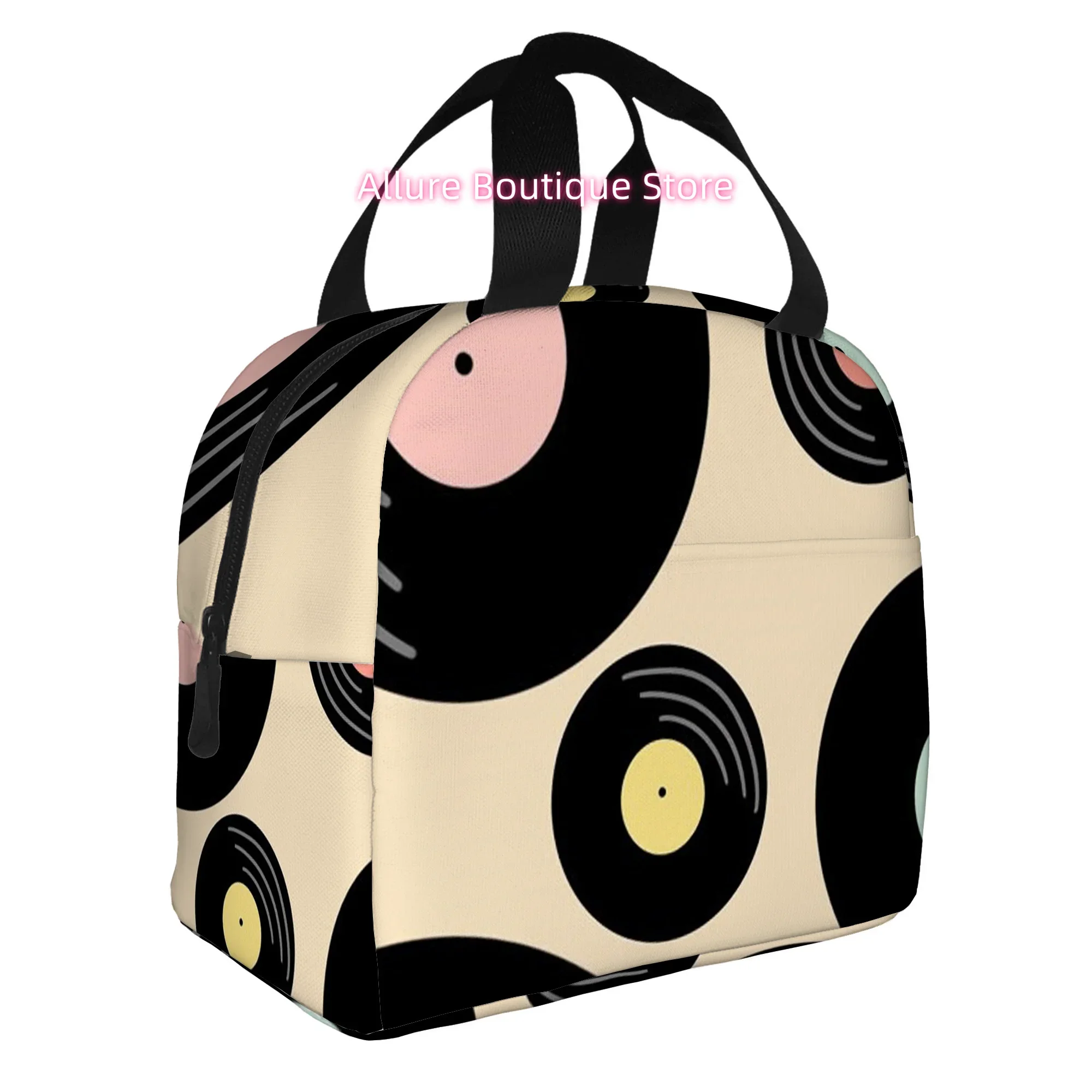 1pc, Colorful Vinyl Records Pattern Printed Thermal Bag Insulation Tote for Food Storage - Unisex Portable Reusable Cooler & Lun