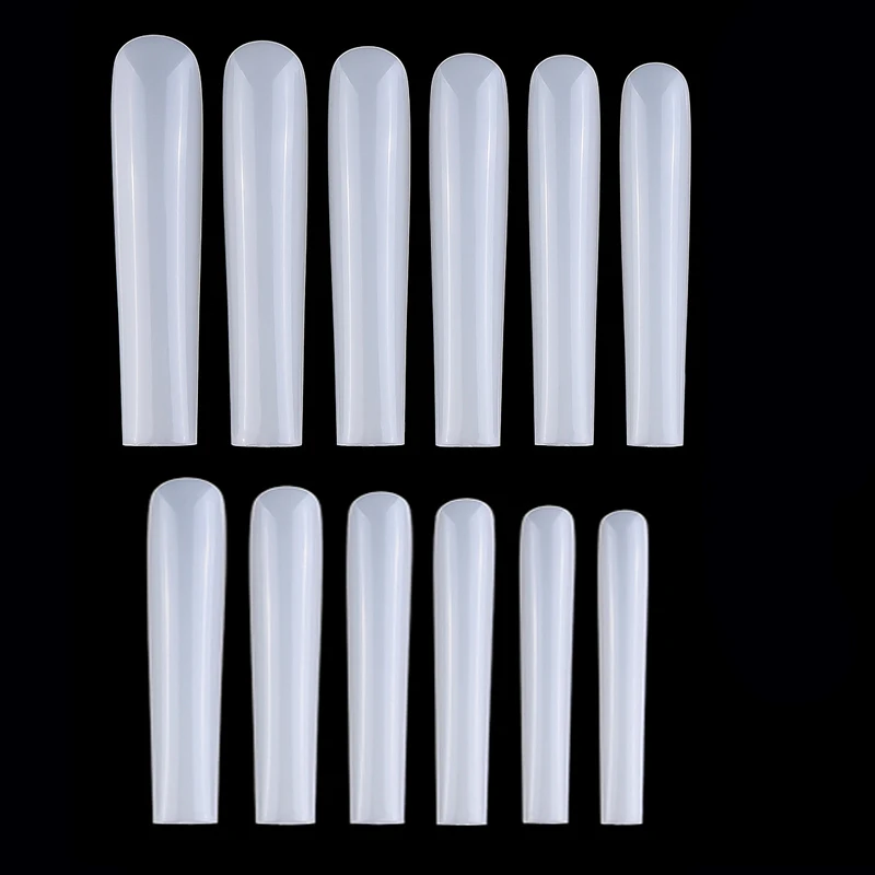 24 قطعة من رقع أظافر مستطيلة جدًا 12 مقاسًا شفافة كاملة ونصف وهمية بدون خياطة