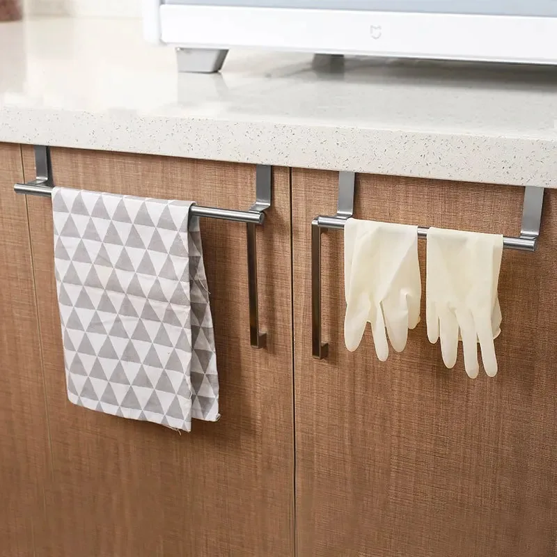 Kitchen Cabinet Door Towel Bar Stainless Steel Door Back Towel Hanging Holder Bathroom Punch Free Towels Hooks Home Organizer